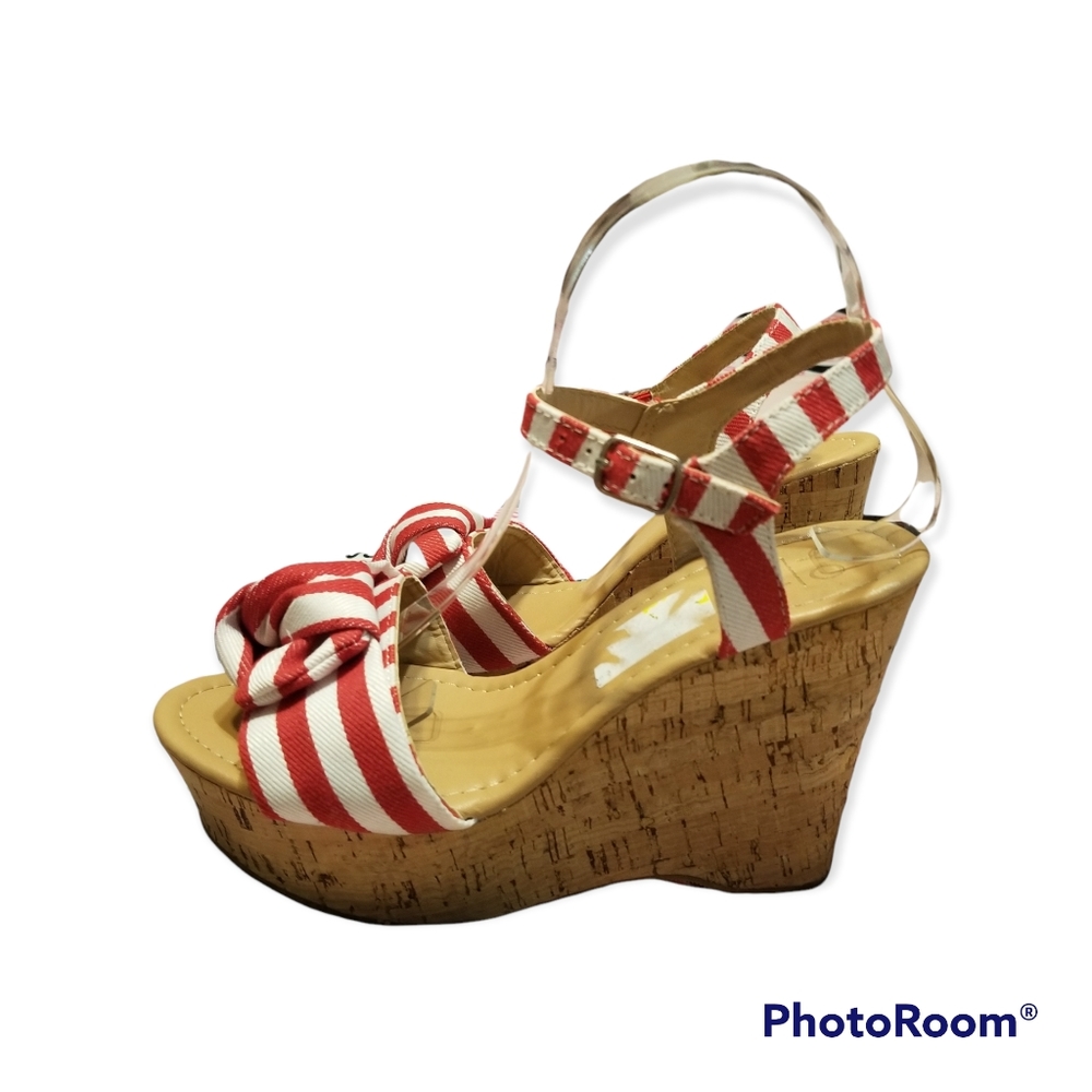 RED GINGHAM Wedge Sandals w/KNOT